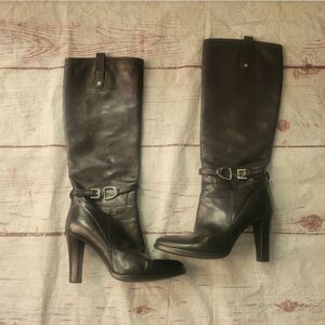 Ralph Lauren Black Label Collection Tall Heeled Leather Boots Size 9